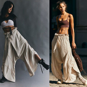 NEW Free People Head Start Harem Pants Cashmere Beige Small Oversized Tulip Hem